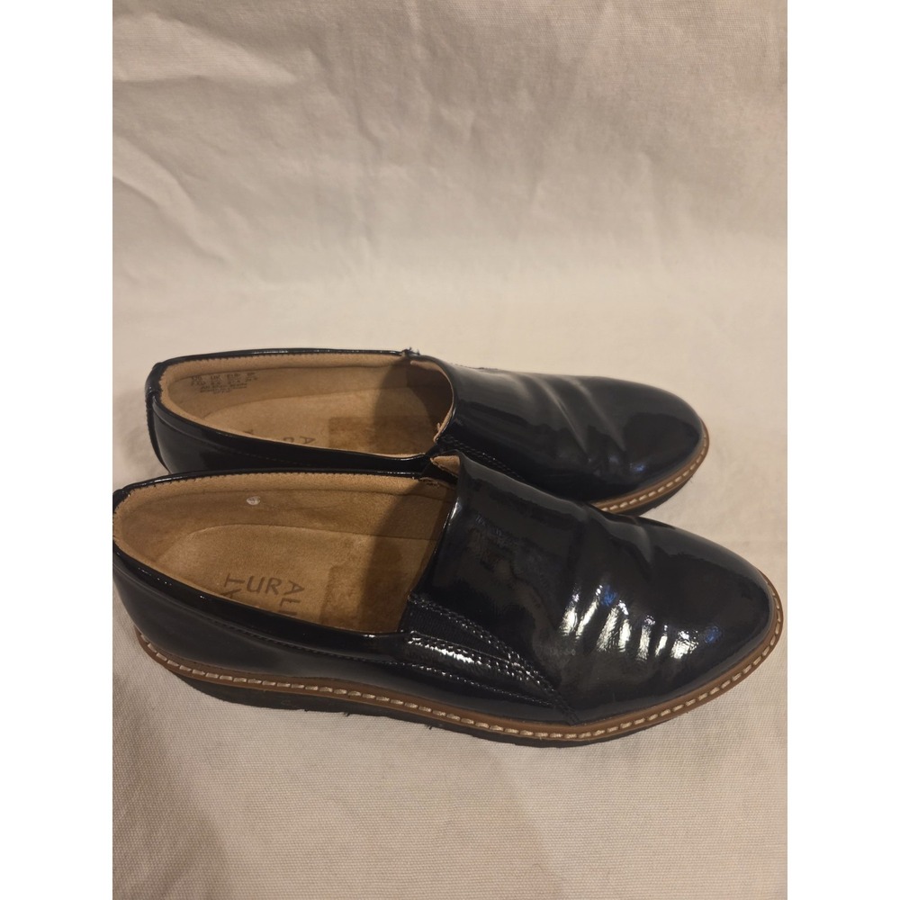 Naturalizer Aliz Womens 7.5 Black Patent Slip On Loafers Comfort Dress Shoes